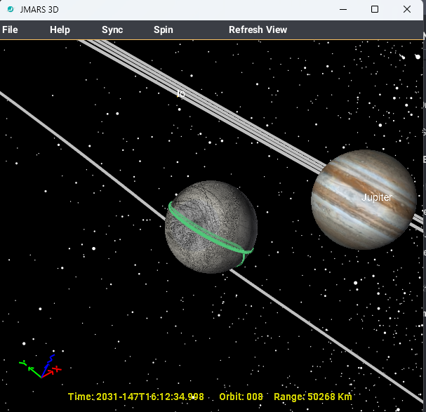 JMARS 3D view showing background stars around Europa and Jupiter