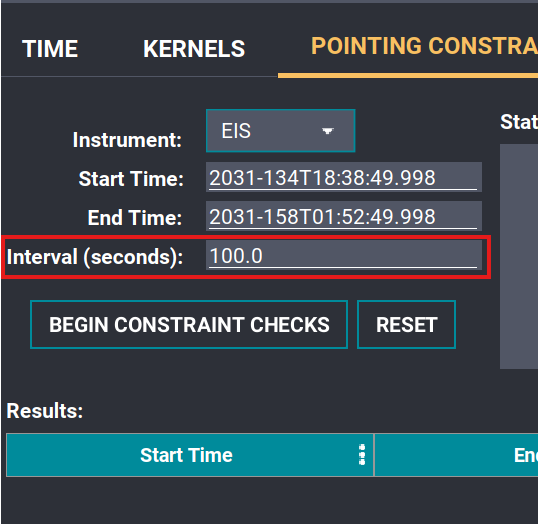 The interval setting for the constraint check
