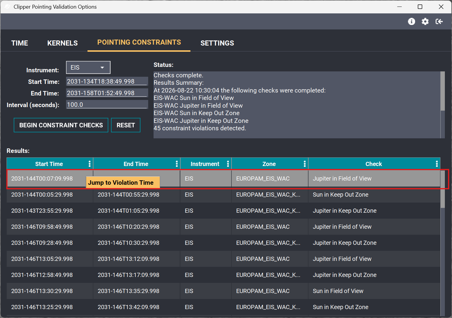 The context menu option used to jump to a selected constraint violation