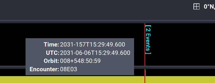 The Events ruler tooltip while the cursor is inside the planned time range