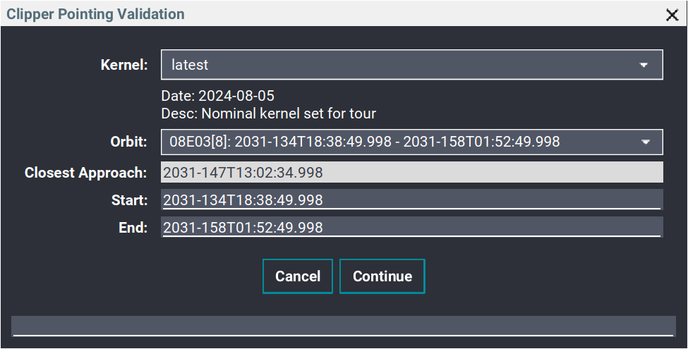The Clipper Validation Planning dialog with Orbit 8 selected