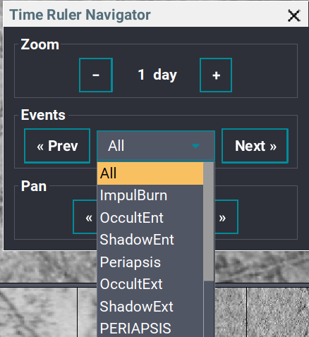 The Events drop-down list in the Time Ruler Navigator dialog