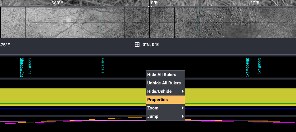 The Events ruler context menu with the Properties option highlighted