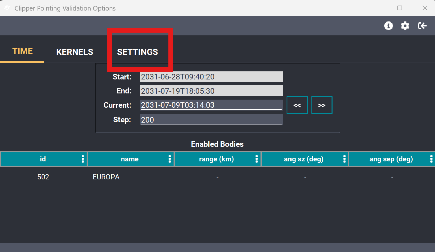 The Settings tab